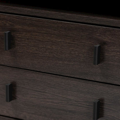 Dark Brown Finished Wood and Black Metal 2-Drawer Nightstand