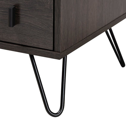 Dark Brown Finished Wood and Black Metal 2-Drawer Nightstand