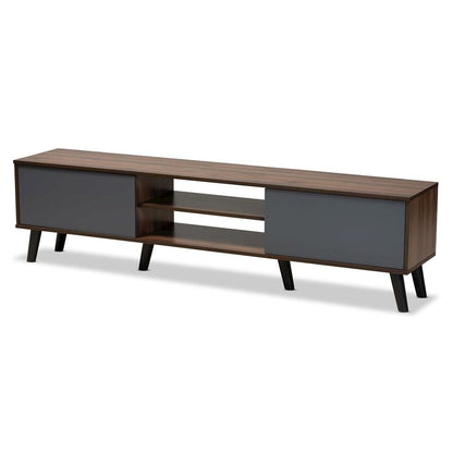Multi-Tone Grey and Walnut Brown Finished Wood TV Stand