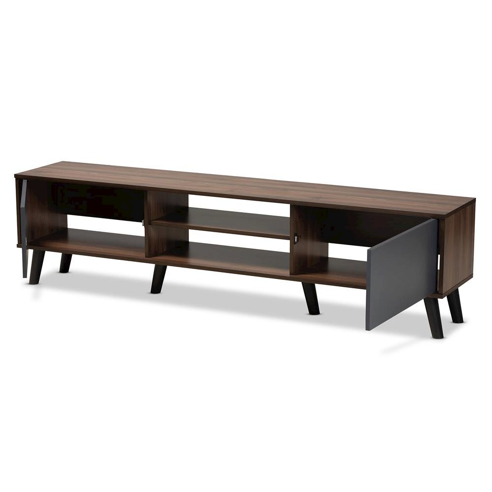 Multi-Tone Grey and Walnut Brown Finished Wood TV Stand