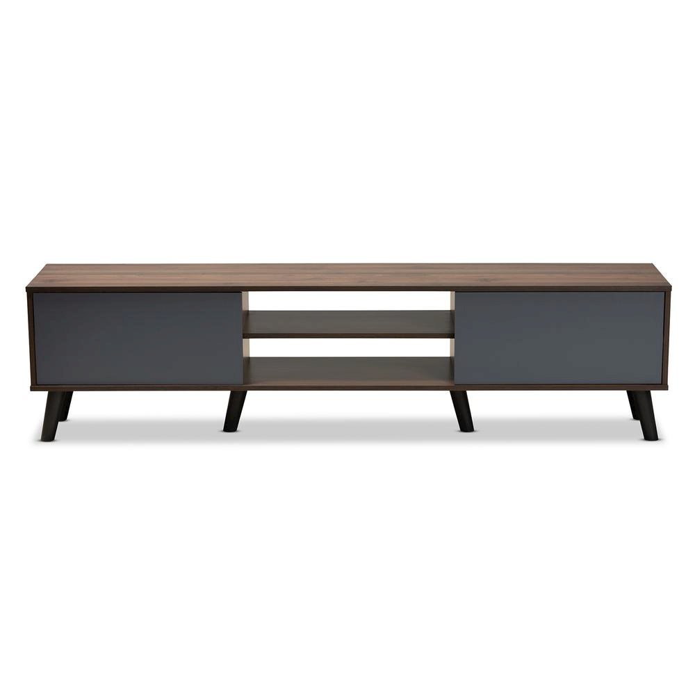Multi-Tone Grey and Walnut Brown Finished Wood TV Stand