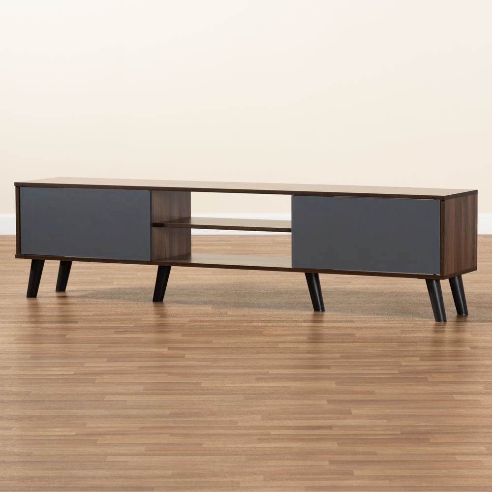 Multi-Tone Grey and Walnut Brown Finished Wood TV Stand