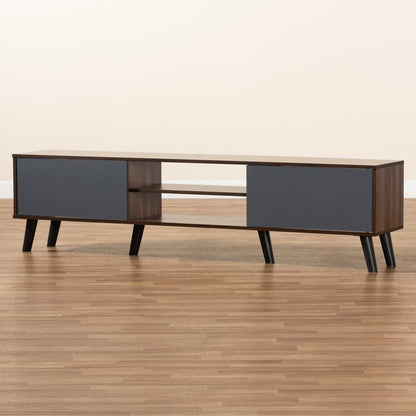 Multi-Tone Grey and Walnut Brown Finished Wood TV Stand