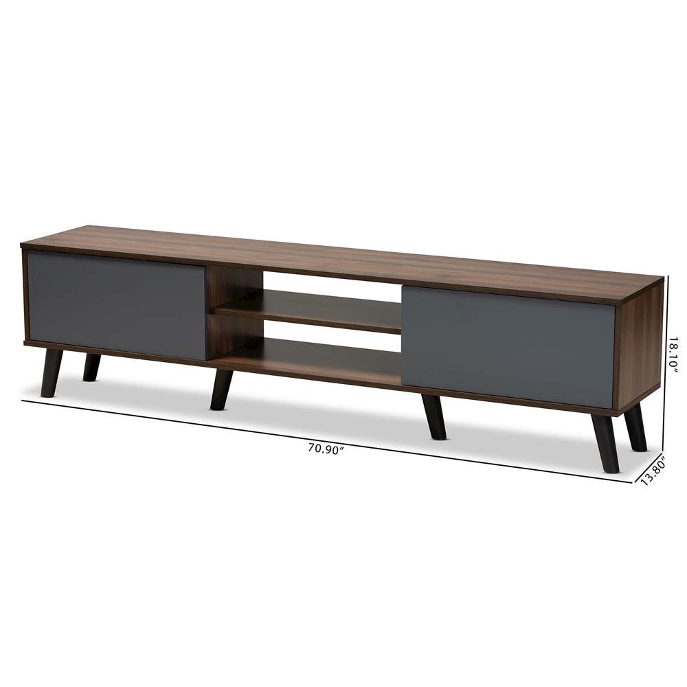 Multi-Tone Grey and Walnut Brown Finished Wood TV Stand