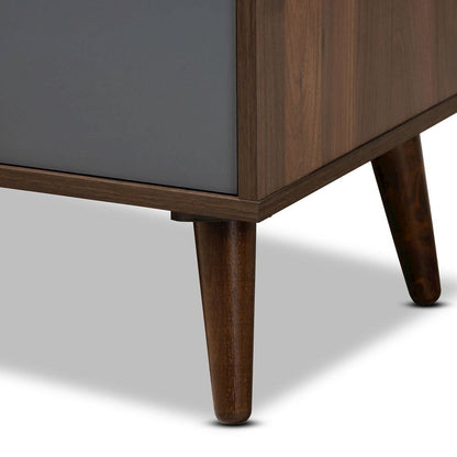 Two-Tone Grey and Walnut Brown Finished Wood 1-Drawer TV Stand