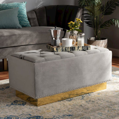 Gold PU Leather Storage Ottoman