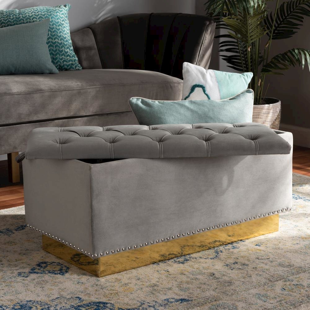 Gold PU Leather Storage Ottoman