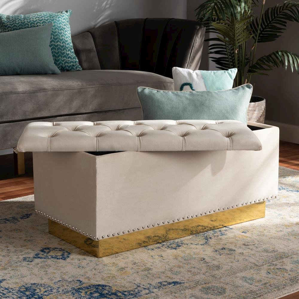 Gold PU Leather Storage Ottoman