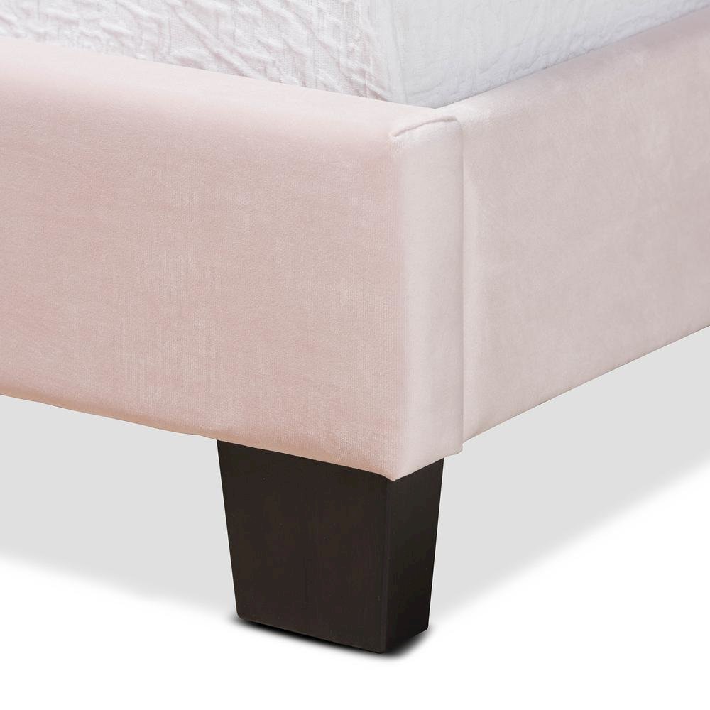 Glam Light Pink Velvet Fabric Upholstered Twin Size Panel Bed