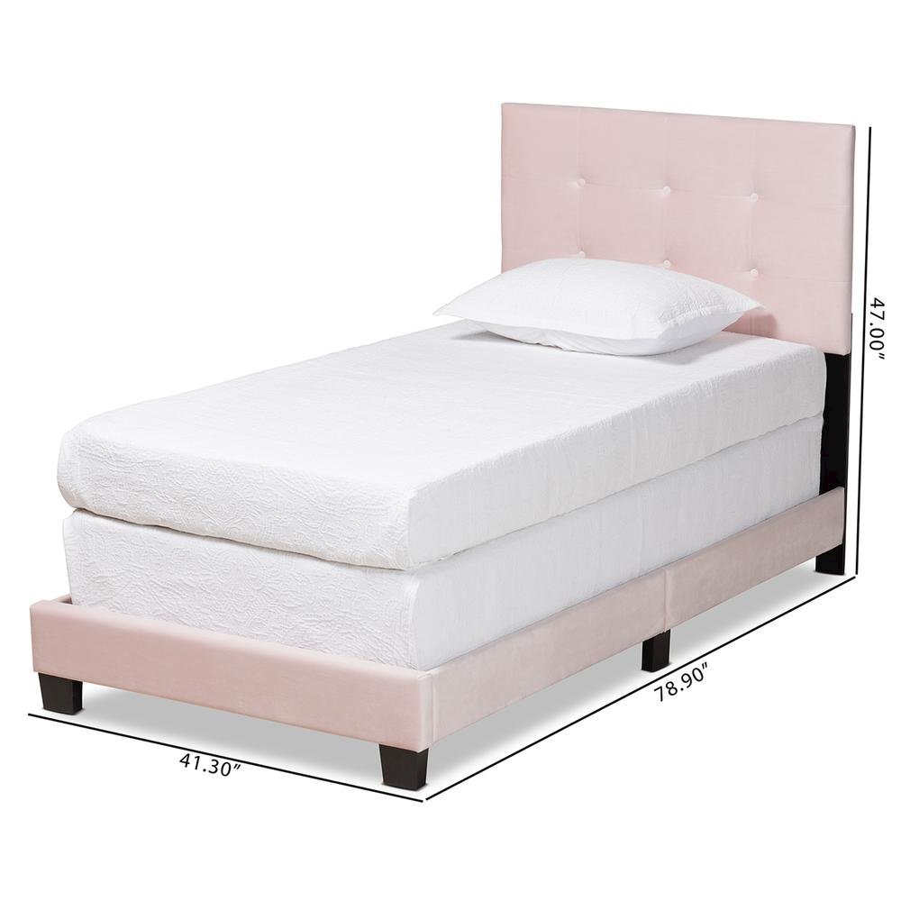 Glam Light Pink Velvet Fabric Upholstered Twin Size Panel Bed
