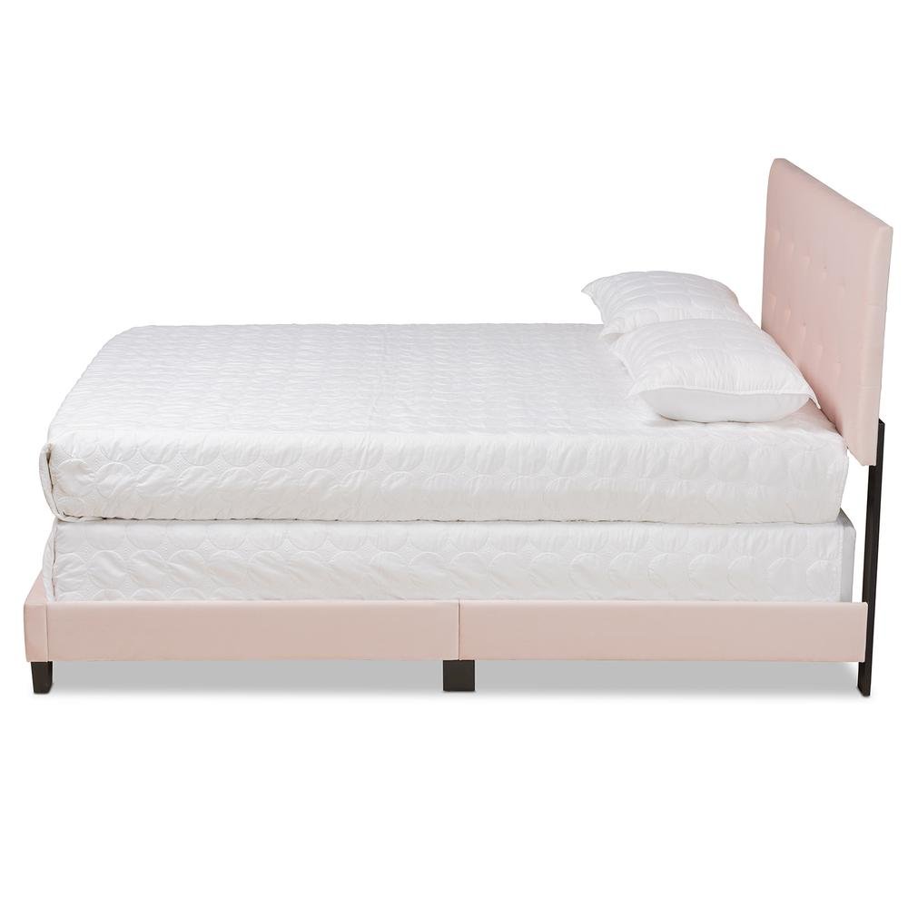Glam Light Pink Velvet Fabric Upholstered Queen Size Panel Bed