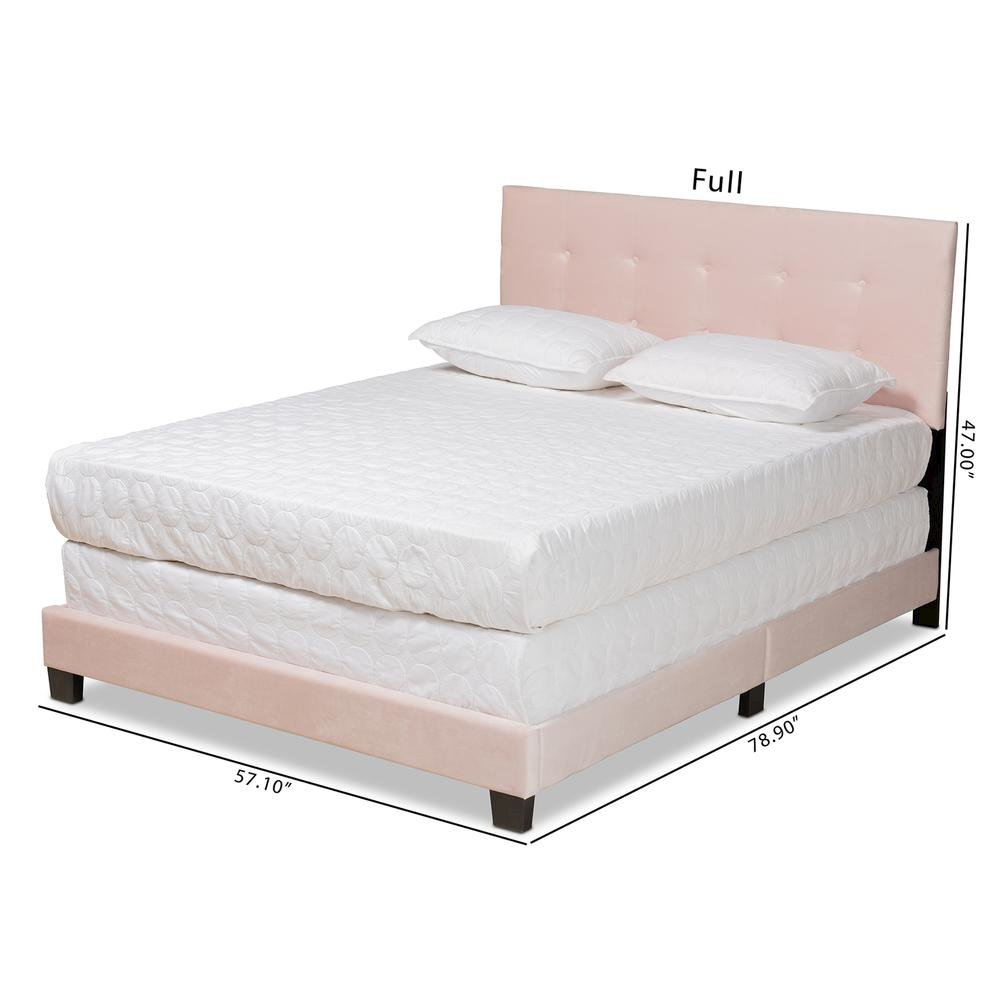 Glam Light Pink Velvet Fabric Upholstered Queen Size Panel Bed