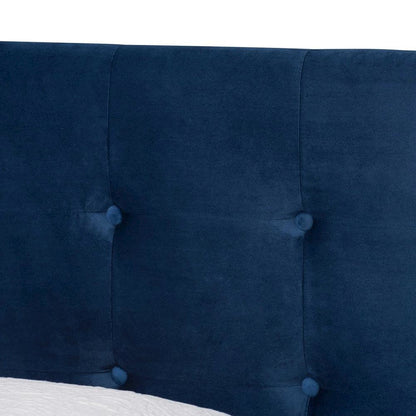Glam Navy Blue Velvet Fabric Upholstered Twin Size Panel Bed