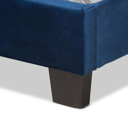 Glam Navy Blue Velvet Fabric Upholstered Twin Size Panel Bed