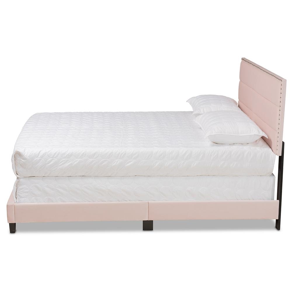Glam Light Pink Velvet Fabric Upholstered Full Size Panel Bed