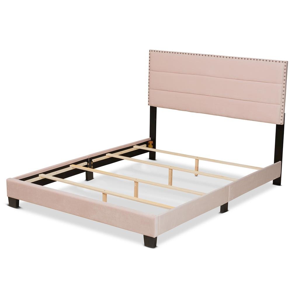 Glam Light Pink Velvet Fabric Upholstered Full Size Panel Bed