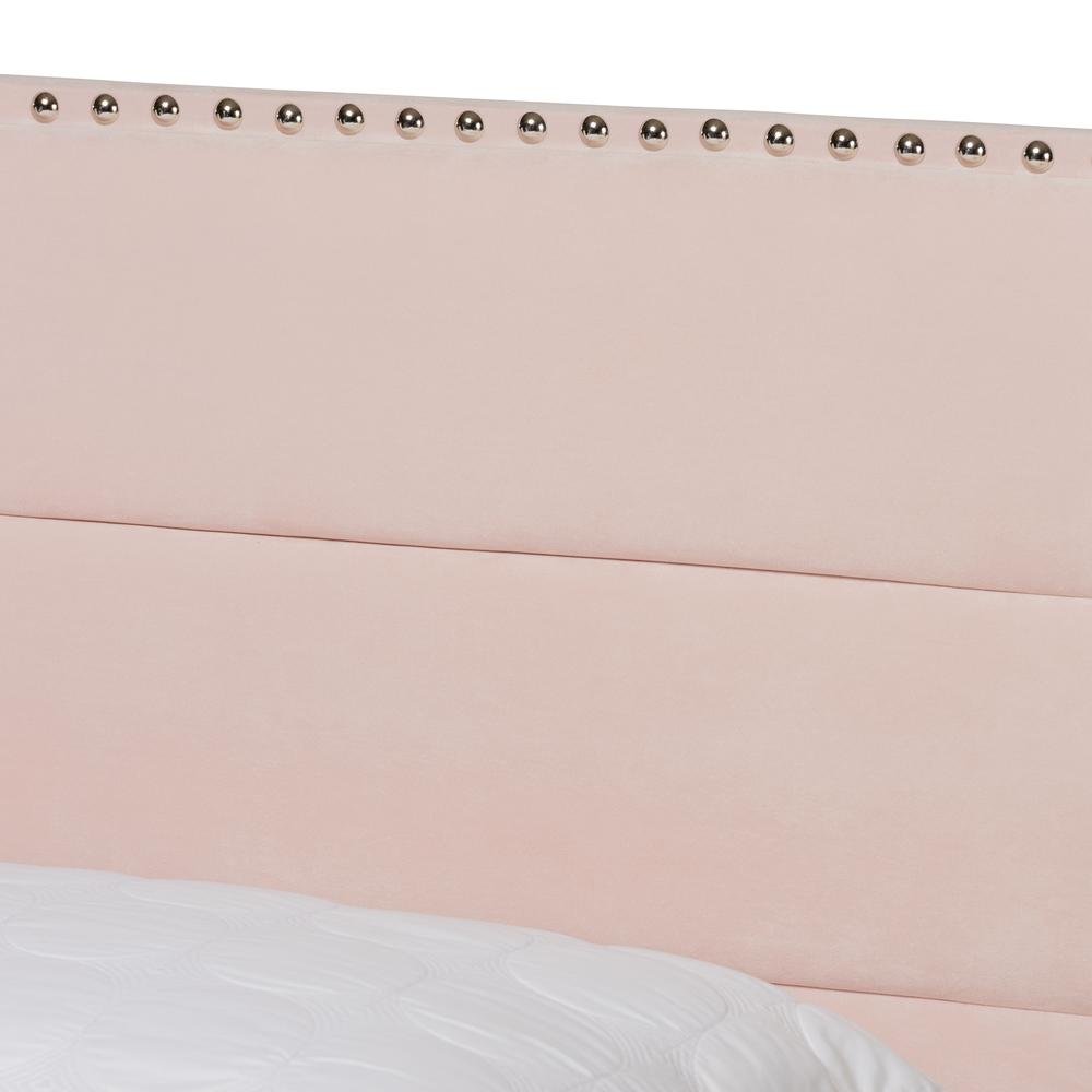 Glam Light Pink Velvet Fabric Upholstered Full Size Panel Bed