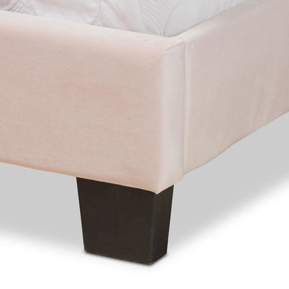 Glam Light Pink Velvet Fabric Upholstered Full Size Panel Bed