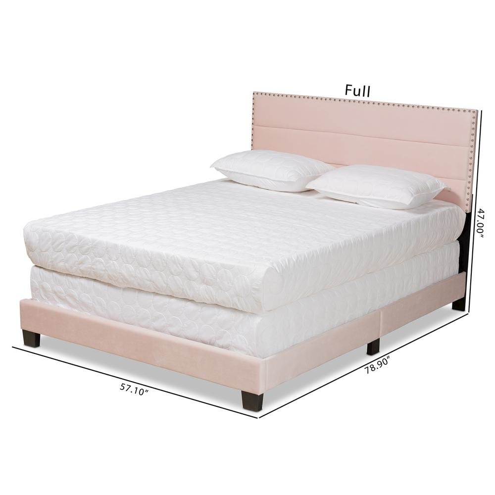 Glam Light Pink Velvet Fabric Upholstered Full Size Panel Bed