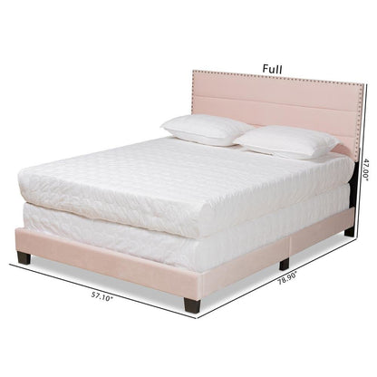 Glam Light Pink Velvet Fabric Upholstered Full Size Panel Bed