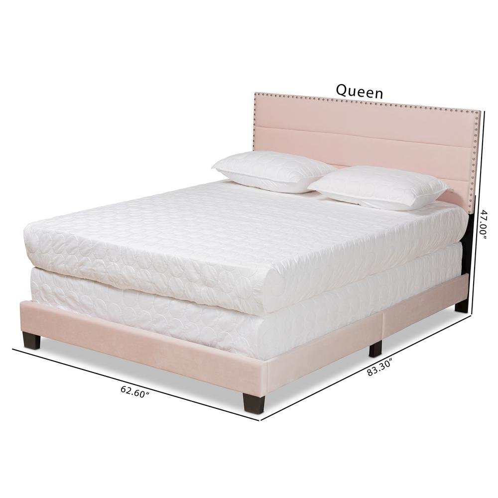 Glam Light Pink Velvet Fabric Upholstered Full Size Panel Bed