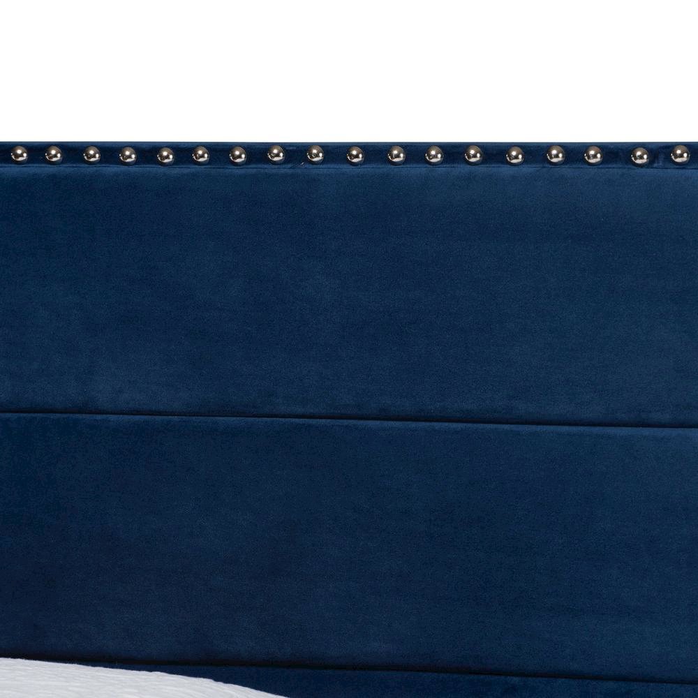 Glam Navy Blue Velvet Fabric Upholstered Twin Size Panel Bed
