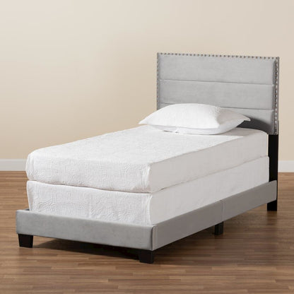 Glam Grey Velvet Fabric Upholstered Twin Size Panel Bed