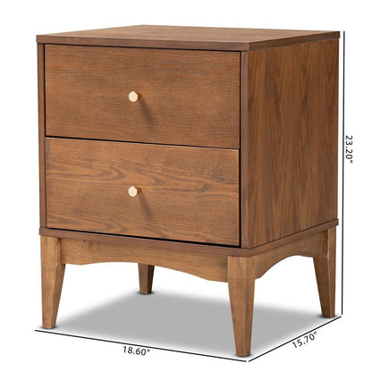 Landis Mid-Century Modern Ash Walnut Finished Wood 2-Drawer Nightstand