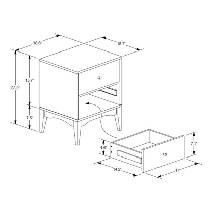 Landis Mid-Century Modern Ash Walnut Finished Wood 2-Drawer Nightstand