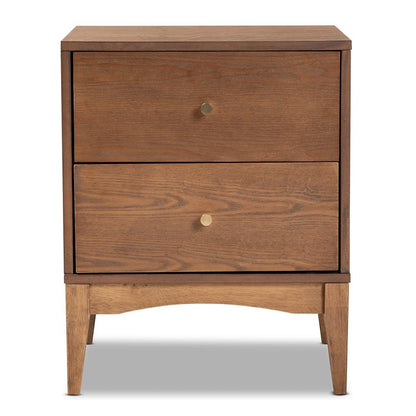 Landis Mid-Century Modern Ash Walnut Finished Wood 2-Drawer Nightstand