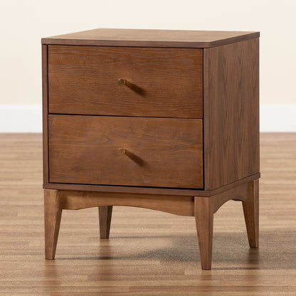 Landis Mid-Century Modern Ash Walnut Finished Wood 2-Drawer Nightstand