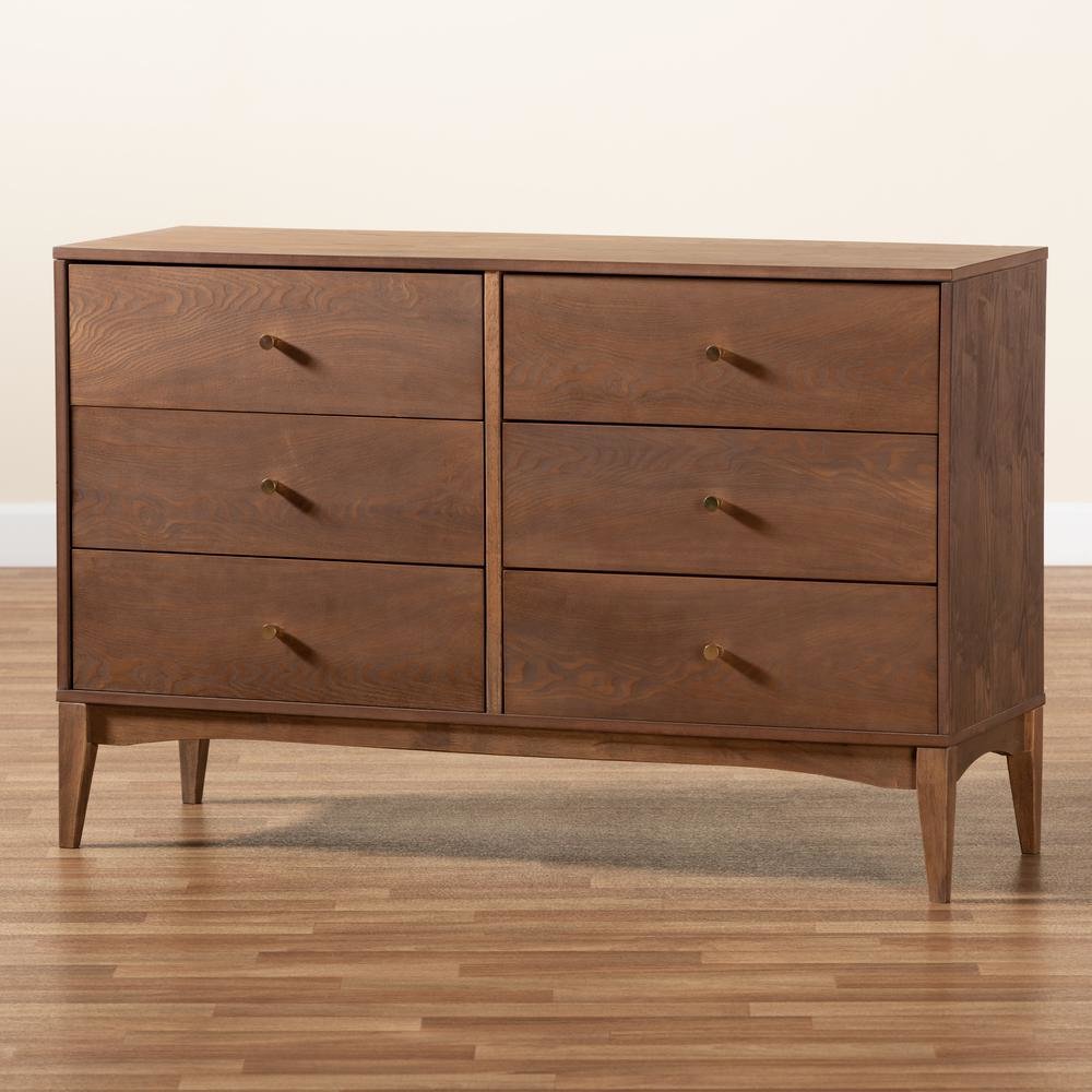 Landis Mid-Century Modern Ash Walnut Finished Wood 6-Drawer Dresser