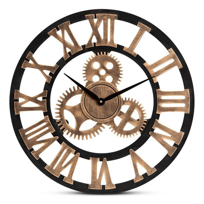 Black and Distressed Brown Finished Wood Wall Clock