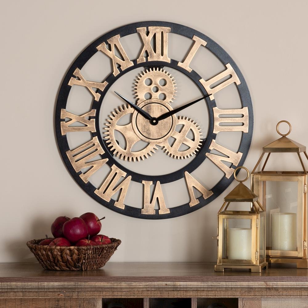 Black and Distressed Brown Finished Wood Wall Clock