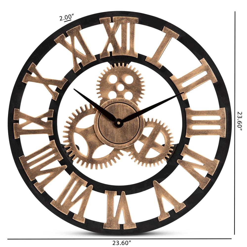 Black and Distressed Brown Finished Wood Wall Clock