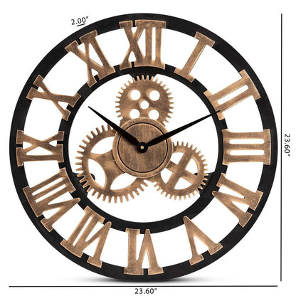 Black and Distressed Brown Finished Wood Wall Clock