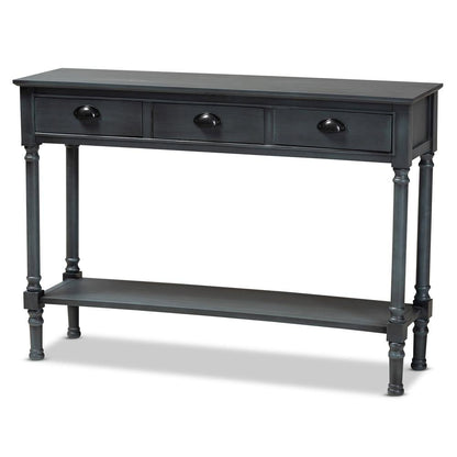 Garvey French Provincial Dark Blue Gray Wood 3-Drawer Entryway Console Table