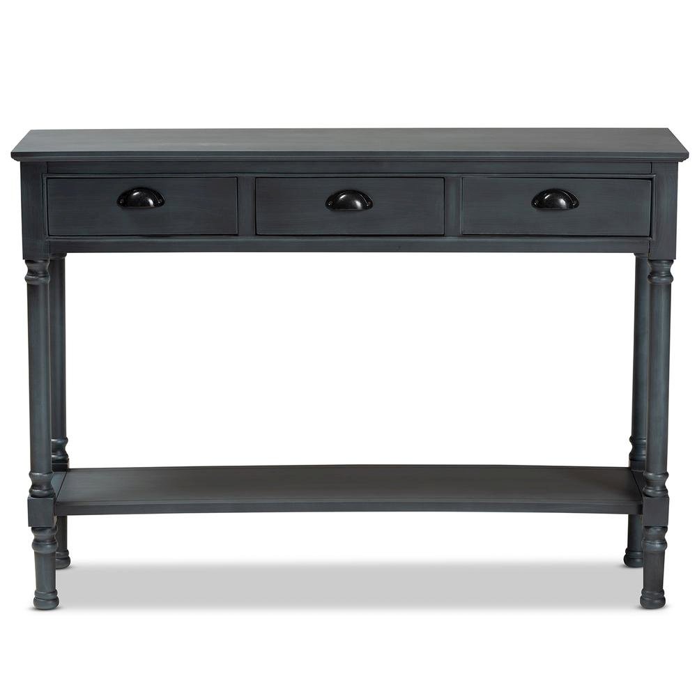 Garvey French Provincial Dark Blue Gray Wood 3-Drawer Entryway Console Table