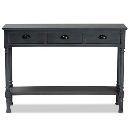 Garvey French Provincial Dark Blue Gray Wood 3-Drawer Entryway Console Table