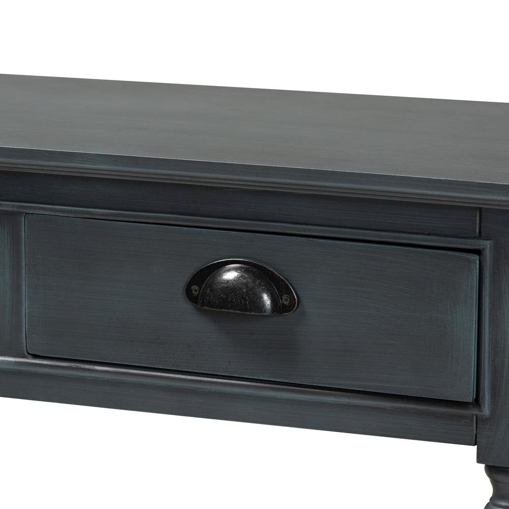 Garvey French Provincial Dark Blue Gray Wood 3-Drawer Entryway Console Table
