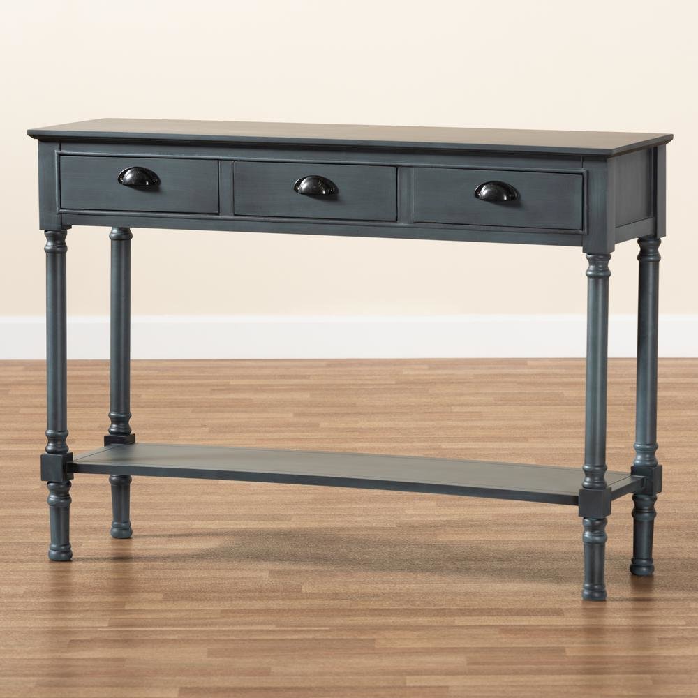 Garvey French Provincial Dark Blue Gray Wood 3-Drawer Entryway Console Table
