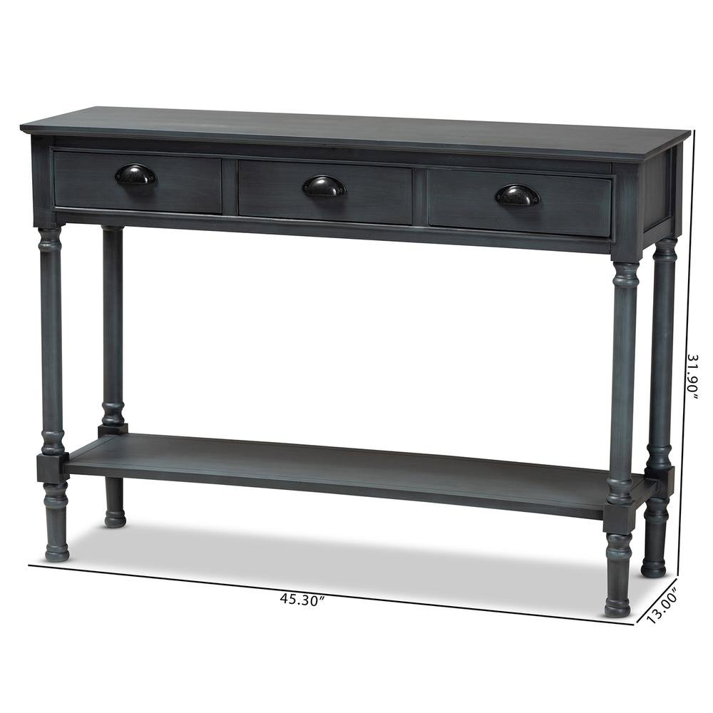 Garvey French Provincial Dark Blue Gray Wood 3-Drawer Entryway Console Table