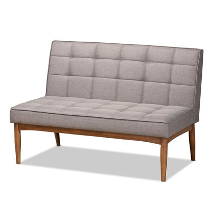 Grey Fabric Upholstered and Walnut Brown Finished Wood 3-Piece Dining Nook Set