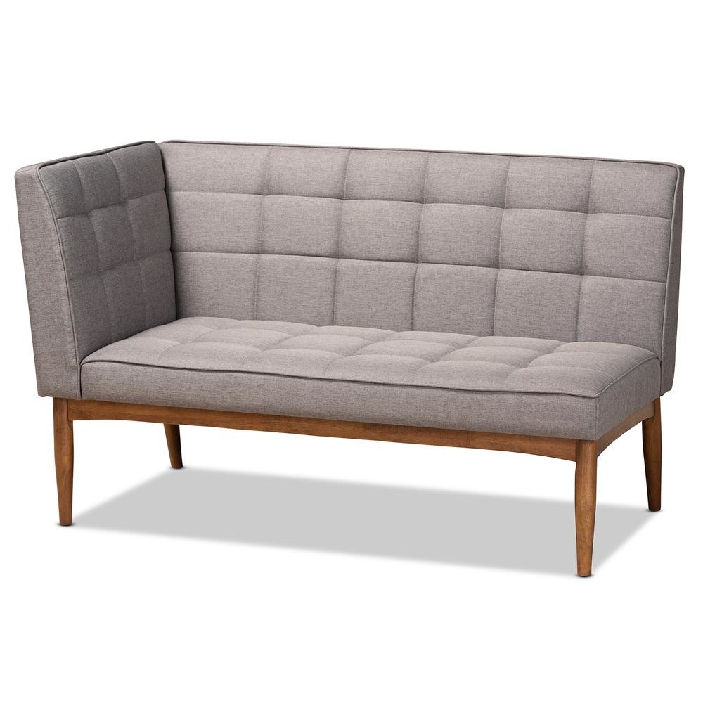 Grey Fabric Upholstered and Walnut Brown Finished Wood 3-Piece Dining Nook Set