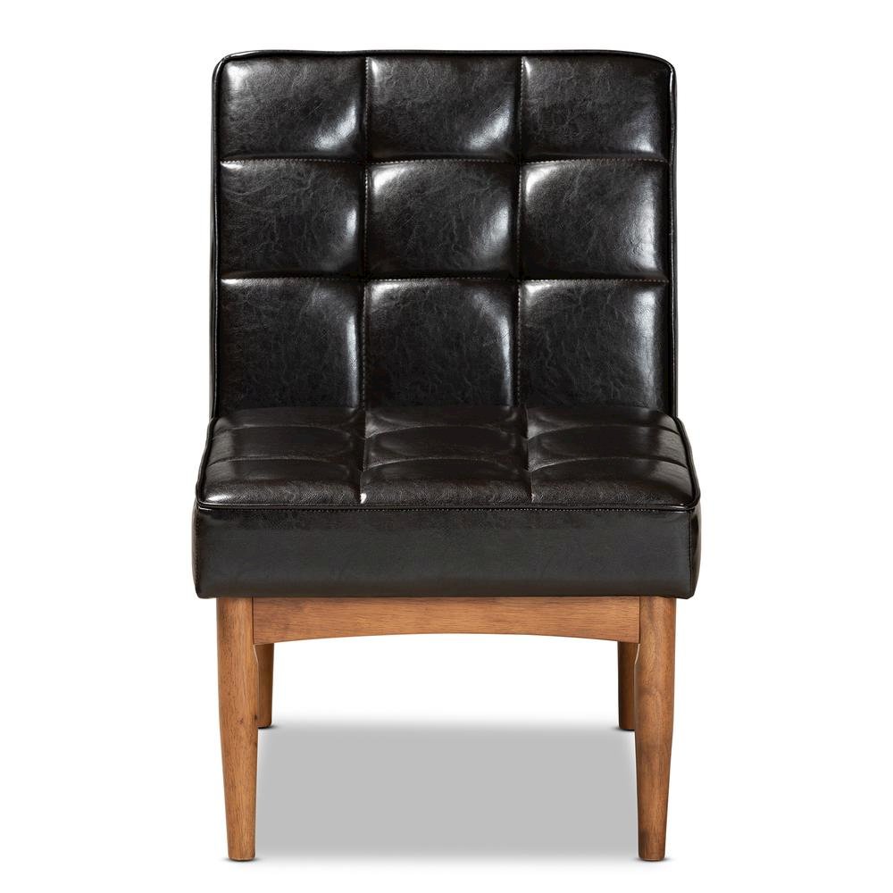 Leather Upholstered and Walnut Brown Finished Wood Dining Chair