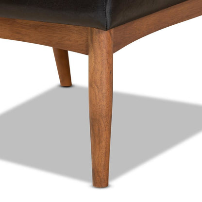 Leather Upholstered and Walnut Brown Finished Wood Dining Chair