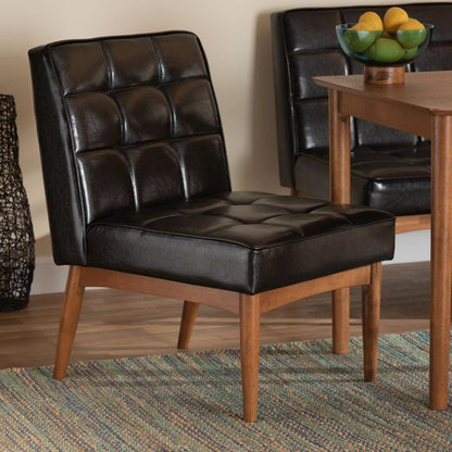 Leather Upholstered and Walnut Brown Finished Wood Dining Chair