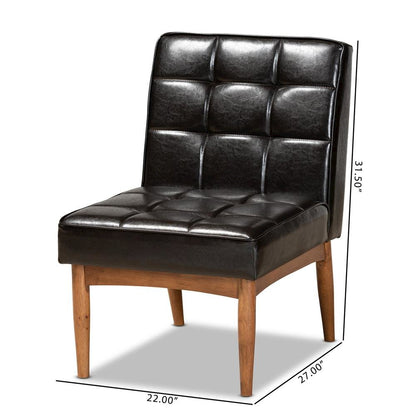 Leather Upholstered and Walnut Brown Finished Wood Dining Chair