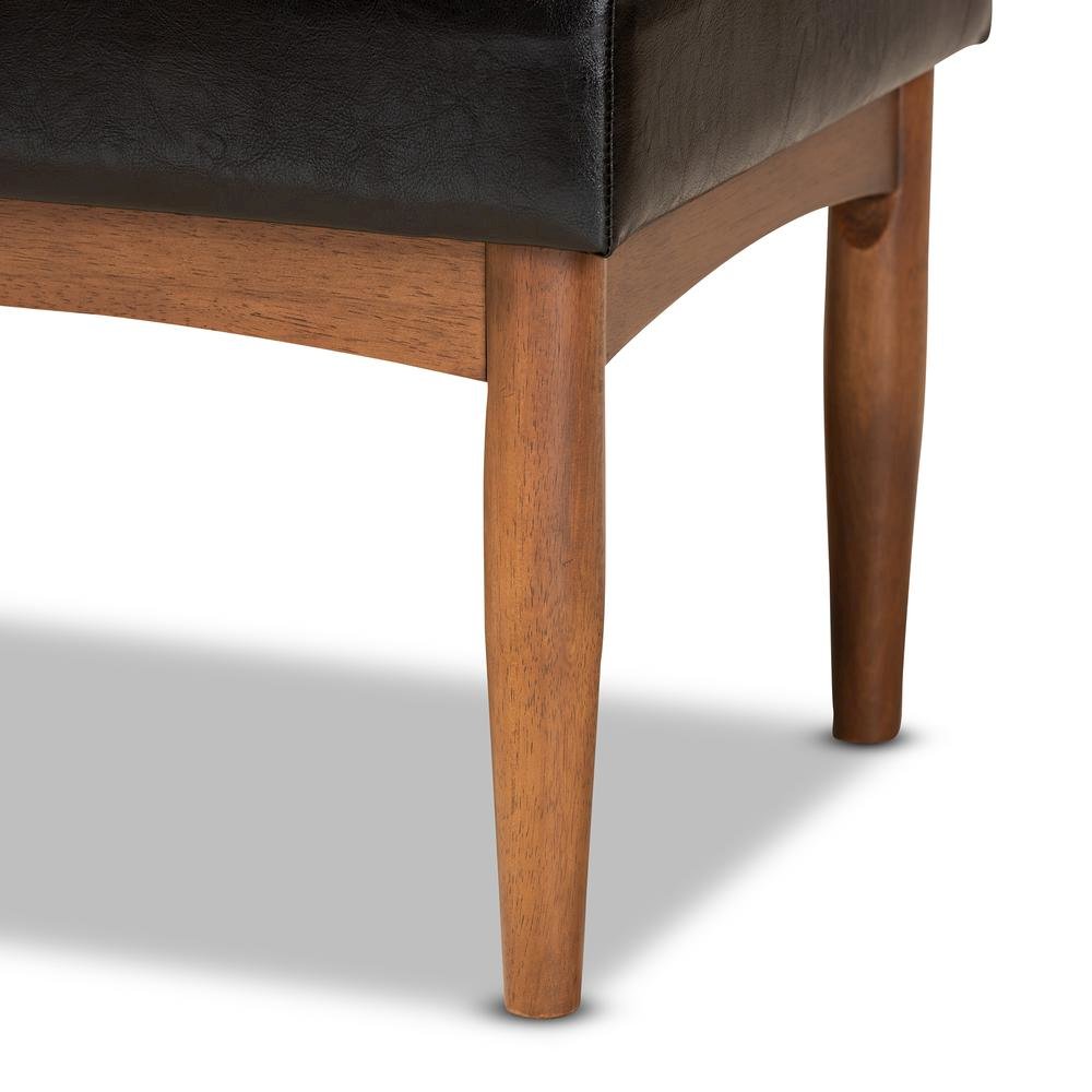 Leather Upholstered and Walnut Brown Finished Wood Dining Bench