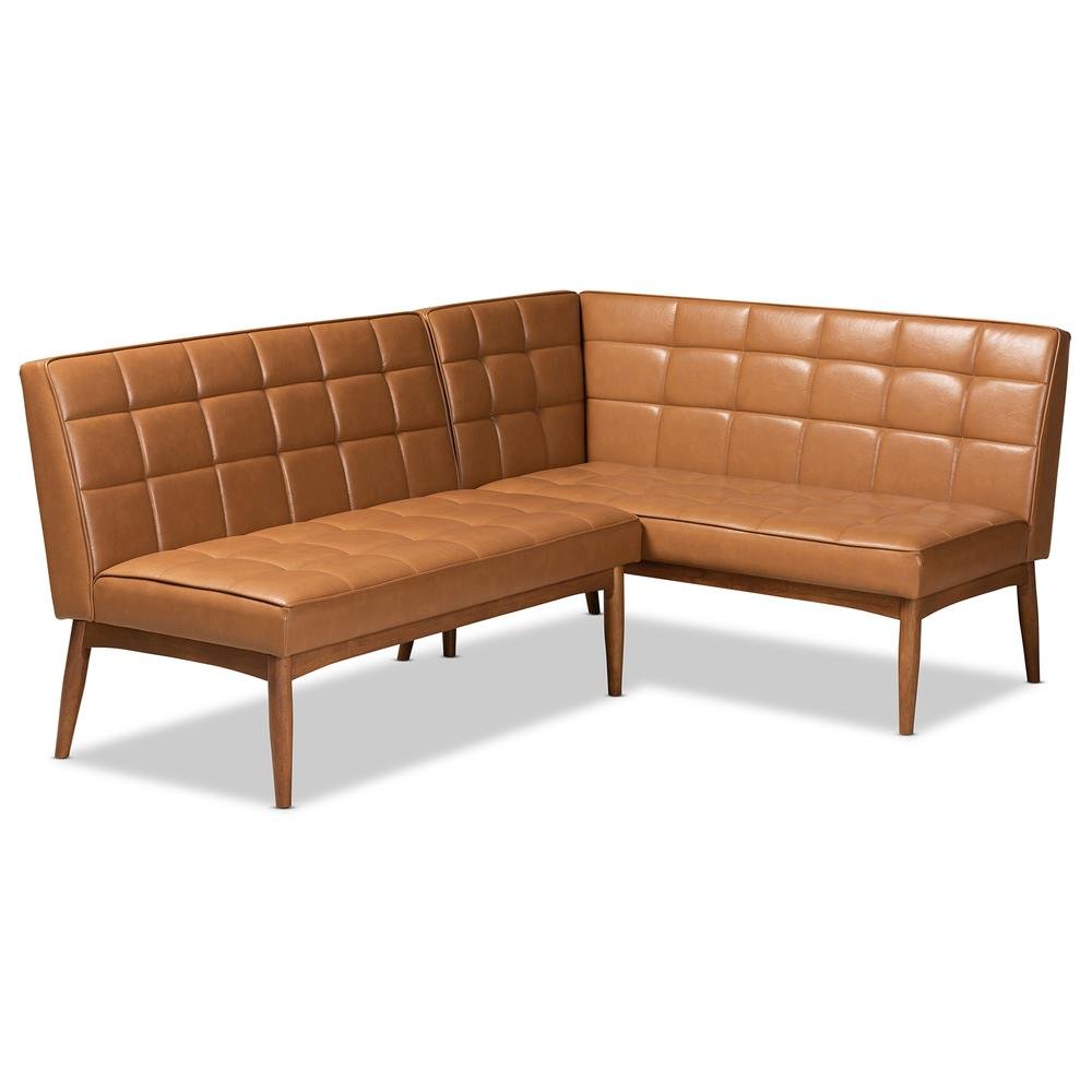 Upholstered and Walnut Brown Finished Wood 2-Piece Dining Nook Banquette Set